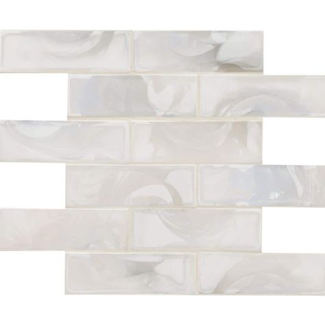 A soft, iridescent shimmer highlights the warm white hues of the Pearla 2 in. x 6 in. x 6 in. Subway Tile. Sophisticated and sleek, this glass tile enhances the look of residential and commercial spaces. Aesthetic Glass, Penny Round Mosaic, Wall Mosaic, Marble Wall Tiles, Tiles For Wall, Sample Board, Marble Mosaic Tiles, Mosaic Wall Tiles, Marble Tile