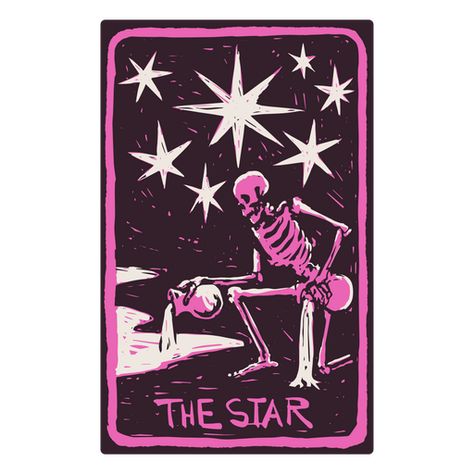 The Star card in a skeleton-themed tarot PNG Design Tarot Cards Simple Design, Tarot Card Back Design, Tarot Card The Star, Pink Tarot, Strength Tarot, Tarot Card Design, Skeleton Graphic, Motorcycle Illustration, Raven Tattoo