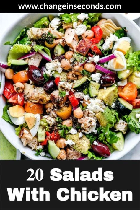 20 Chicken Salad Recipes That Are So Delicious! Gorgeous Salad Recipes With Chicken To Die For. Healthy Salads For Lunch, Dinner, Clean Eating Or Meal Prep! (GF, Low Carb, Keto & Paleo) #chickenrecipes #saladideas #saladrecipes #healthyfoodrecipes #healthyeating #recipes #recipe Healthy Salad Chicken, Green Salad With Chicken Recipes, Chicken Thigh For Salad, Chopped Salad Recipes Chicken, Chicken Dinner Salad Recipe, Best Dinner Salad, Salad Recipes With Chicken Healthy, Amazing Salads Healthy, Lettuce Salad With Chicken