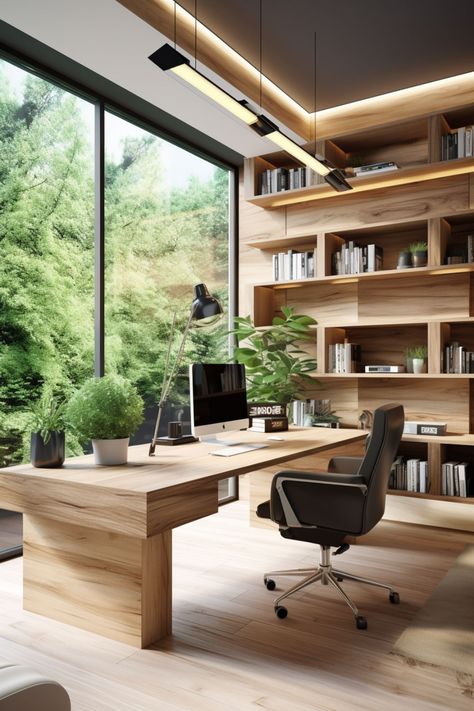 office interior design small office interior design modern Home Office Floor To Ceiling Windows, Home Office Central Desk, Small Office Glass Cabin Design, Home Office Large Window, Modern House Office, Home Office Big Windows, Large Office Space, Big Home Office, Beautiful Home Office