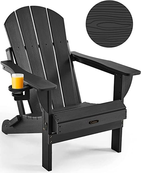 Ciokea Folding Adirondack Chair Wood Texture, Patio Adirondack Chair Weather Resistant, Plastic Fire Pit Chair with Cup Holder, Lawn Chair for Outdoor Porch Garden Backyard Deck (Black) Garden Loungers, Folding Adirondack Chair, Adirondack Chairs Patio, Fire Pit Chairs, Lawn Chair, Folding Adirondack Chairs, Outdoor Folding Chairs, Plastic Adirondack Chairs, Work Space Decor