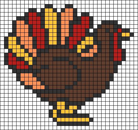 Alpha pattern #55590 | BraceletBook Pixel Art Thanksgiving, Crochet Graphic, Floss Crafts, Frozen Cross Stitch, Embroidery Floss Crafts, Fall November, Pixel Grid, Crochet Potholder, Colorwork Chart