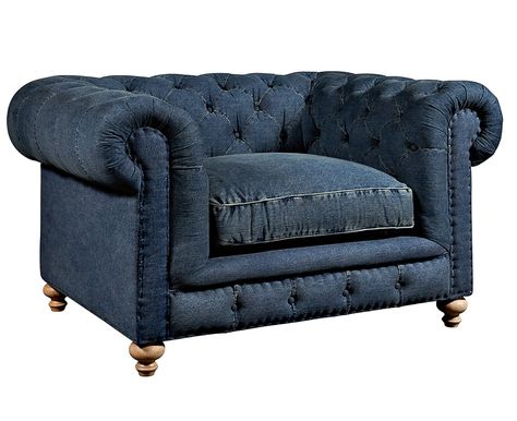 Denim Chair, Denim Furniture, Fabric Chesterfield Sofa, Tufted Chesterfield Sofa, Club Furniture, Cozy Seats, Design Chair, Tufted Chair, Cozy Chair