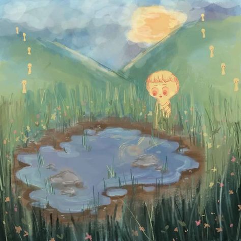 How To Draw A Pond, Puddle Drawing, Puddle Painting, Pond Aesthetic, Pond Drawing, Puddle Of Water, Water Puddle, Bottle Drawing, Random Crafts