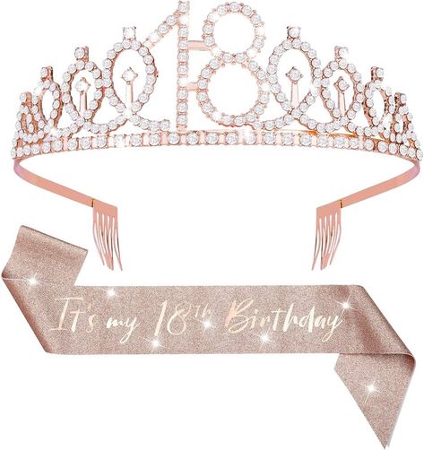 Celebrate in style with these stunning 18th Birthday Sash and Tiara sets for girls! Perfect for a rose-themed party 🌹👑 #BirthdayGirl #PartyEssentials #18thBirthday #SashAndTiara #CelebrateInStyle #Sash #Crown #Roses #Metal #Gold https://ebay.us/XcmOsc 18th Birthday Sash, Birthday Gifts Girls, It's My 18th Birthday, Gold Birthday Decorations, Birthday Party Accessories, Rose Gold Tiara, Birthday Tiara, Birthday Sash, Gold Tiara