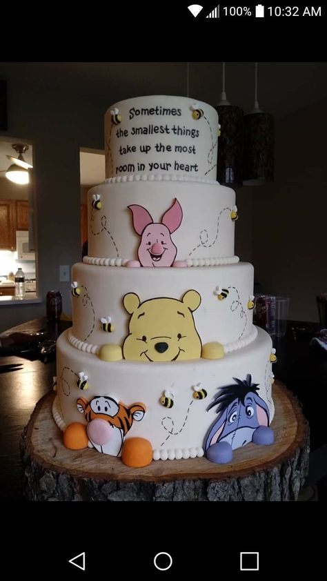 Winnie The Pooh Pastries, Winnie The Pooh Cake Ideas, Winnie The Pooh Baby Shower Cake, 24th Birthday Cake, Winnie Poo, Bumble Bee Cake, Babby Shower, Kids Birthday Party Cake, Mickey Mouse Birthday Cake