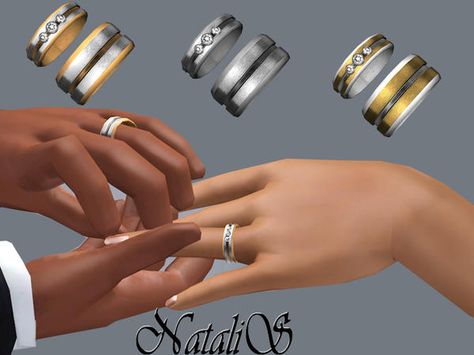 Couple's Wedding Ring Set by NataliS http://www.thesimsresource.com/downloads/1196452 Sims 4 Engagement Ring Cc Male, Sims 4 Wedding Ring Cc Male, Sims 4 Wedding Ring Male, Sims 3 Wedding, Louboutin Nails, Cc Jewelry, Carved Wedding Ring, Sims Accessories, Couples Wedding Rings Set