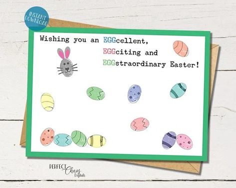 Send a sweet and memorable one-of-a kind Easter card to your loved ones this year! Perfect for parents, grandparents, and Aunts and Uncles. Our printable fingerprint cards make for a fun activity for the kids! Simply print the template on cardstock and using a fingerprint ink pad or a paint of your choice just add your child's finger or thumbprints to the template. Thumbprint Crafts, Craft Toddler, Fingerprint Cards, Thumbprint Art, Easter School, Arty Ideas, Fingerprint Art, Toddler Art Projects, Kid Craft