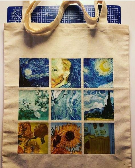 Diy Bag Painting, Van Gogh Drawings, Van Gogh Gifts, Handpainted Tote Bags, Hand Painted Purses, Canvas Bag Design, Haine Diy, Arte Van Gogh, Diy Bags Patterns