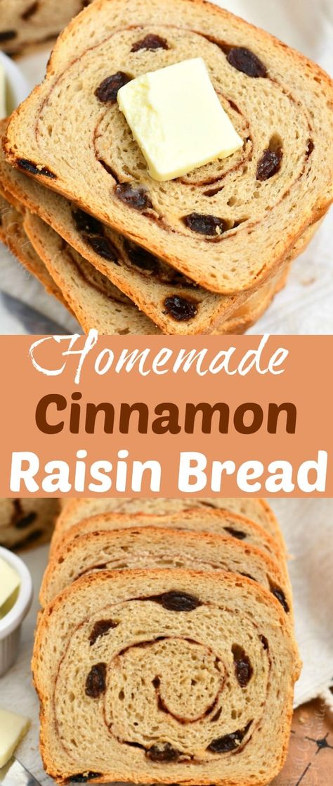 Cinnamon raisin bread is sweet and soft with swirls of cinnamon, sugar, and plump raisins. A family favorite comfort bread that you will want to make every weekend. #bread #homemade #yeast #cinnamon #baked #raisin Sourdough Inspiration, Cinnamon Swirl Raisin Bread, Cinnamon Raisin Bread Recipe, Daring Gourmet, Cinnamon Bread Recipe, Raisin Recipes, Dough Starter, Cinnamon Swirl Bread, Cinnamon Raisin Bread