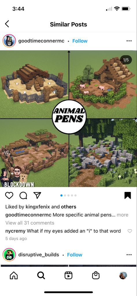 Minecraft Building Ideas Animal Pens, Cattle Farm Minecraft, Minecraft Animal Pens Aesthetic, Minecraft Cowshed, Minecraft Book And Quill Ideas, Minecraft Medieval Animal Farm, Minecraft Pig Enclosure, Minecraft Animal Farm Ideas Layout, Minecraft Small Animal Pen