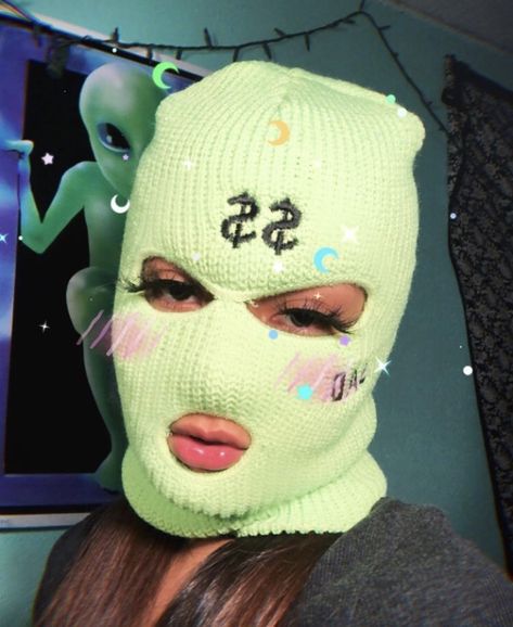 Ski Mask, A Woman, Neon, Mask, Signs, Green