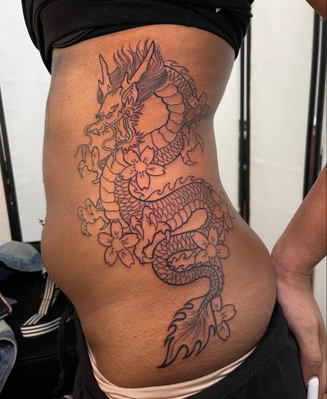 Dragon Side Rib Tattoo, Dragon Tattoo On Side Ribs, Woman Side Tattoo Ribs, Dragon On Ribs Tattoo, Dragon Rib Tattoo Woman, Tatoos Woman Ribs, Dragon Side Tattoo, Dragon Tattoo On Side, Dragon Rib Tattoo