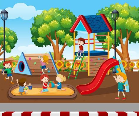 Picture Story For Kids, Picture Comprehension, Picture Composition, School Wall Art, School Murals, Children Park, School Painting, Kids Background, School Playground