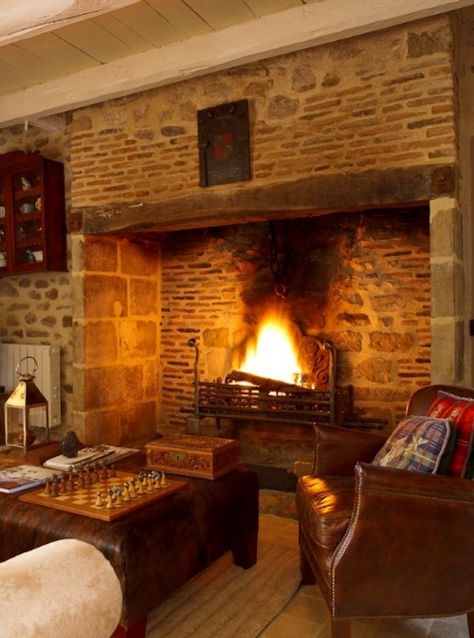 Best Fireplace Ever | Content in a Cottage French Cottage Home, Parrilla Interior, Cottage Fireplace, Inglenook Fireplace, Popular Food, Farmhouse Fireplace, Open Fire, Cottage Interiors, Home Fireplace