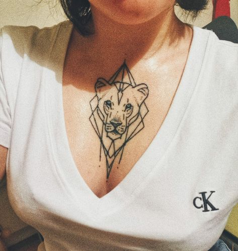 Lioness tattoo on chest Lioness Chest Tattoo, Protective Lioness Tattoo, Delicate Lioness Tattoo, Lioness Butterfly Tattoo, Lioness Necklace, Lioness Tattoo, T Shirts For Women, Tattoos, Women's Top