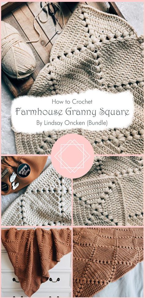 Take your crocheting to the next level and learn a new technique with this granny square craft pattern bundle. Inside you’ll find the Farmhouse Granny Square pattern by Lindsay Oncken and two other easy granny square patterns to help your skills develop. Rectangular Granny Square, Farmhouse Granny Square, Blanket Crochet Ideas, Granny Rectangle, Granny Square Blanket Crochet, Granny Square Pattern Free, Modern Crochet Blanket, Crochet Granny Square Afghan, Crochet Blanket Pattern Easy