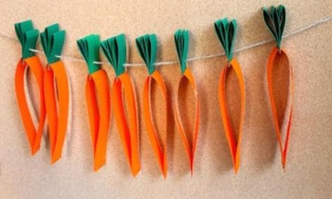 DIY Easter craft: How to make a carrot garland | Video | Kidspot Carrot Garland, Crafts Kindergarten, Carrot Craft, Vegetable Crafts, Colorful Carrots, Deco Fruit, Easter Craft Projects, Rabbit Crafts, Chinese Crafts