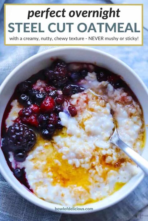 Oats Recipes Overnight, Steel Cut Overnight Oats, Steel Cut Oats Recipes, Overnight Steel Cut Oatmeal, Baked Steel Cut Oatmeal, Overnight Steel Cut Oats, Oats Bowl, Steel Cut Oats Overnight, Steel Cut Oats Recipe