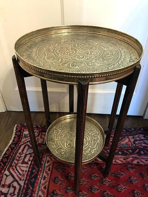 Fold Up Table, Brass Tray Table, Middle Eastern Decor, Vintage Brass Decor, Vintage Furniture Design, Moroccan Interiors, Brass Tray, Brass Decor, Decor Home Living Room