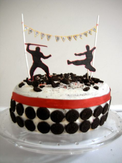 Ninja Cake                                                                                                                                                                                 More Ninja Cake Ideas Boys, Ninja Cake Ideas, Ninja Warrior Birthday Cake, Mini Ninjas, Ninja Birthday Cake, Karate Party, Ninja Cake, Ninja Theme, Karate Birthday