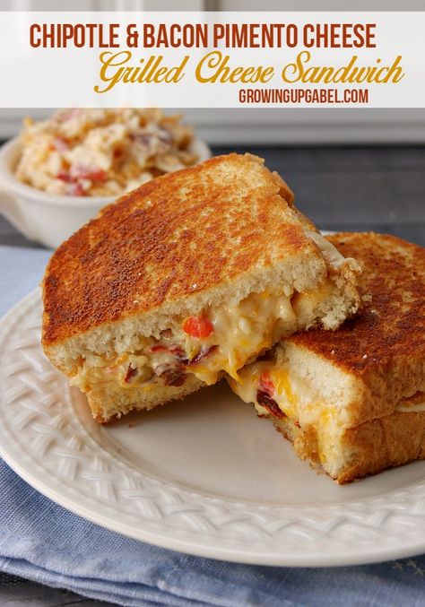 Pimento cheese spread made with bacon and Chipotle peppers is spread between slices of thick bread to create a gourmet grilled cheese sandwich recipe perfect for grown up tastes. Gourmet Grilled Cheese Sandwich Recipes, Spicy Pimento Cheese, Grilled Cheese Recipes Gourmet, Gourmet Grilled Cheese Sandwich, Grilled Cheese Sandwich Recipe, Toasted Sandwiches, Fish Fillet Recipe, Pimento Cheese Sandwiches, Pimento Cheese Spread