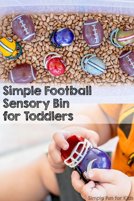 Sensory Activities for Toddlers: Simple football sensory bin with beans! Sensory Activities For Toddlers, Sensory Tubs, Sensory Activities Toddlers, Sensory Boxes, Sensory Bottles, Sensory Table, Activities For Toddlers, Sensory Bin, Fun For Kids