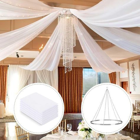 PRICES MAY VARY. Package: 6 panels 5 feet width x 15 feet length ceiling draping with 12 Inches silver metallic ceiling drapes hanging kit Easy to hang: Along with the hoop ring set, each tent drapes have pockets on both ends to hang easily using rods on the other end. Elegant Display: All edges are finished with nice stitching, airy and light-weighted, it will help to create a great eye catching detail in your wedding. Outdoor Decoration: Used as draping fabric for wedding tent, garden, canopy, Pavilion Wedding Decorations, Ceiling Draping Wedding, Photo Booth Backdrop Frame, Wedding Outdoor Decoration, Metallic Ceiling, Tent Garden, Ceiling Drapes, Draping Wedding, Ceiling Draping