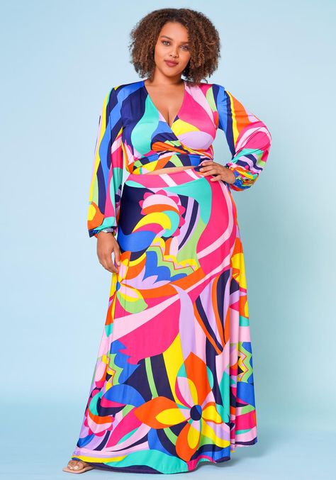 Plus Size Vibrant Multi Print Crop Top & Maxi Skirt Set | Asoph.com Vibrant Outfits Plus Size, Maxi Skirt Crop Top, Vibrant Outfits, Maxi Skirt Set, Unique Outfit, Print Crop Tops, Size Clothing, Plus Size Outfits, Skirt Set