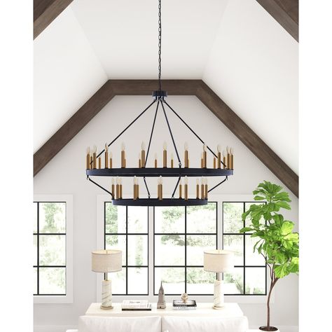 Specifications :   Type: Vintage Farmhouse Ceiling Pendant Light Chandelier Materials: Iron  Finish: Painted  Color: Matte Black  Number of Tiers: 2 Tier  Number of Light: 36 Light  Direction: Adjustable  Base: E12 Wattage: 25W  Voltage: 110V  Dimensions… Candle Light Chandelier, Round Pendant Light, Foyer Chandelier, Gold Candle, Wheel Chandelier, Double Height, Wagon Wheel Chandelier, Farmhouse Chandelier, Round Chandelier