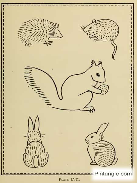 free hand embroidery pattern of rabbit mouse squirrel and hedgehog - Pintangle Vintage Embroidery Transfers, Embroidery Transfers, Embroidery Patterns Vintage, Paper Embroidery, Embroidery Patterns Free, Hand Embroidery Pattern, Crewel Embroidery, Design Guide, Embroidery Ideas