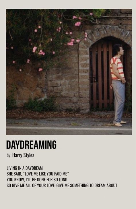 Daydreaming Harry Styles Aesthetic, Living In A Daydream Harry Styles, Daydreaming Harry Styles Poster, Harry Styles Song Polaroid, Daydream Harry Styles, Harry Styles Daydreaming, Harry Styles Song Poster, Harry Styles Polaroid Poster, Harry Styles Album Poster