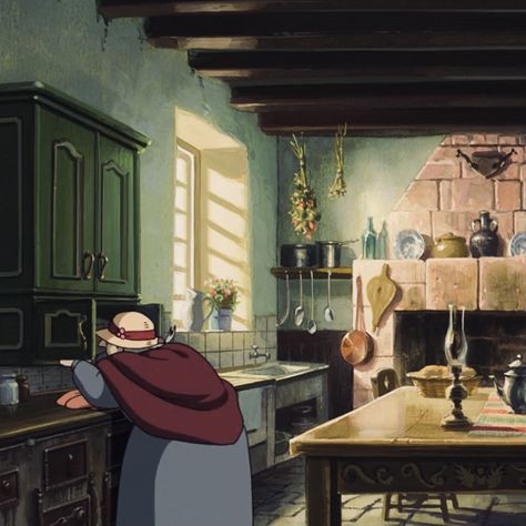 Ghibli Kitchen Aesthetic, Ghibli Screenshots, Ghibli Kitchen, Ghibli Interior, Howl Moving Castle, Castle Kitchen, Ghibli Icons, Howl Pendragon, Howl And Sophie