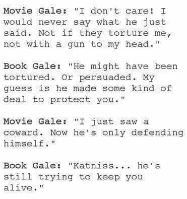 I LOVE the movies! However, Gale, out of all the characters, has been translated the most inaccurately. Hunger Games Finnick, Books Vs Movies, Team Gale, Hunger Games 2, The Hunger Games Book, Hunger Games Books, Hunger Games Memes, Hunger Games Quotes, Hunger Games Movies