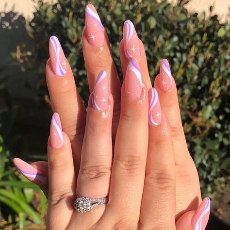 24 Summer Purple Nails 2024: Lavish Lavender Trends Unveiled - divagaze.com Almond Acrylic Nails Designs, Nail Trend, Classy Acrylic Nails, Almond Nails Designs, Almond Acrylic Nails, Almond Nail, Nails Almond, Acrylic Nails Coffin Short, Summer Acrylic Nails