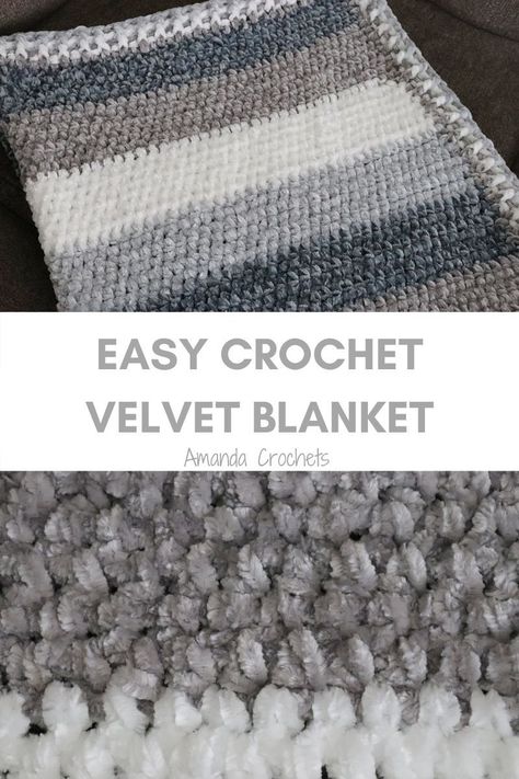 Crochet Velvet Blanket, Amanda Crochets, Modern Crochet Blanket, Chunky Crochet Blanket, Easy Crochet Baby Blanket, Crochet Stitches For Blankets, Velvet Yarn, Crochet For Beginners Blanket, Easy Crochet Blanket