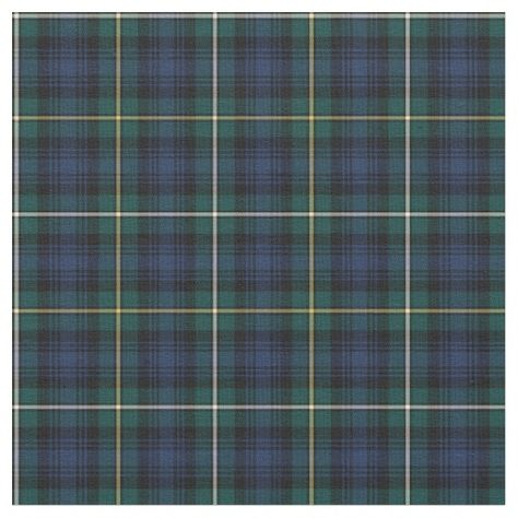 Clan Campbell Tartan: Fabric with the Clan Campbell of Argyll tartan, dated to 1815. Traditional Scottish plaid pattern in shades of blue and green with yellow and white highlights. Clan Campbell, Campbell Tartan, Campbell Clan, White Highlights, Scottish Plaid, Scottish Clans, Tartan Fabric, Eco Friendly Fabric, Custom Gifts