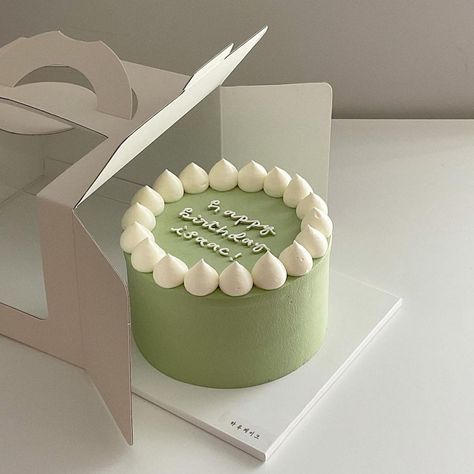 Green Bento Cake, Pastel Green Cake, Korean Cake Aesthetic, Mint Green Cake, Mint Green Cakes, Green Birthday Cakes, Cake For Boyfriend, Matcha Cake, Green Birthday