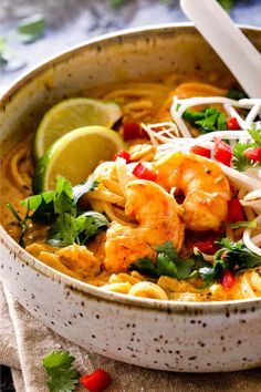 Singapore Laksa Recipe, Shrimp And Noodles, Singapore Laksa, Coconut Curry Noodle Soup, Singapore Recipes, Recipe With Shrimp, Curry Broth, Creamy Coconut Curry, Laksa Recipe