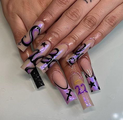 Sagittarius Birthday Nail Ideas, Sag Nail Designs, Sag Birthday Nails, Sagittarius Nail Ideas, 21 Birthday Nail Ideas, Sagittarius Nails Acrylic, Birthday Nails Medium, Sagittarius Nails Designs, Sagittarius Birthday Nails