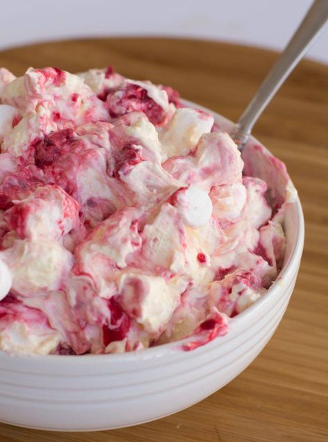 Marshmallow Fluff Salad, Creamy Salads, Fluff Recipes, Raspberry Recipes Dessert, Marshmallow Fluff Recipes, Fluff Salad Recipes, Raspberry Salad, Jello Salads, Whipped Yogurt