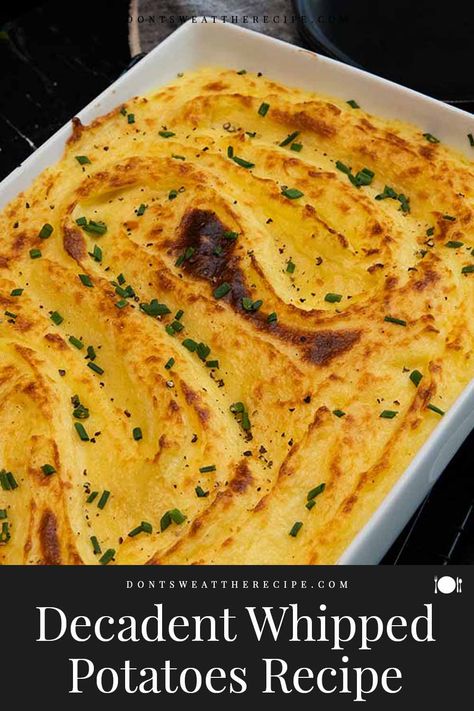 Whipped Potatoes Recipe, Every Which Way But Loose, Girls Night Dinner, Duchess Potatoes, Baked Mashed Potatoes, Whipped Potatoes, Recipe Potato, Best Mashed Potatoes, Potato Recipes Side Dishes