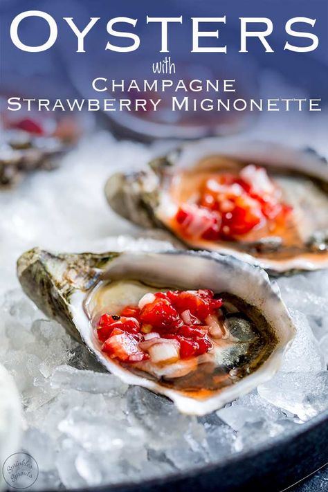 Oysters Mignonette, Peanut Biscuits, Raw Oysters, Raw Bar, Oyster Recipes, Champagne Vinegar, Shellfish Recipes, Strawberry Champagne, Seafood Appetizers