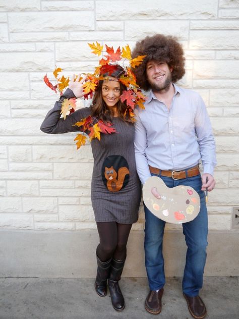 Teenage Couple Halloween Costumes, Bob Ross Couple Costume, Bob Ross Costume, Adult Costumes Diy, Diy Adult Halloween Costumes, Halloween Costumes For Adults, Halloween Costumes Diy Couples, Diy Couples Costumes, Halloween Parejas