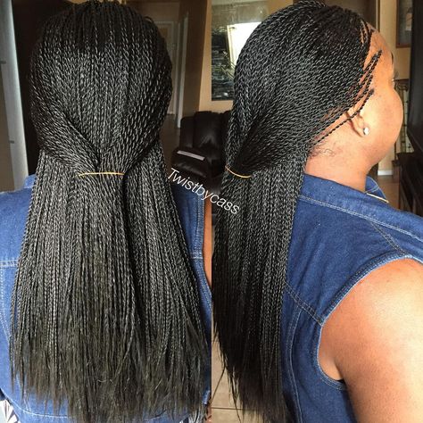 Small Long Box Braids, Micro Senegalese Twist, Pony Braids, Braids Senegalese Twists, Micro Braids Styles, Flat Twist Hairstyles, Senegalese Twist Hairstyles, Senegalese Twists, Half Ponytail