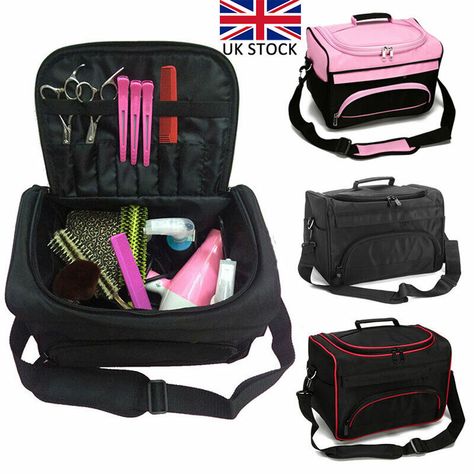 Hairdressing Hair Salon Tool Storage Bag Carry Travel Storage Equipment Case UK Description Features: Large Capacity - One main compartment - Three front and back pockets and two side pockets. Multiple Pockets - The bag can effectively and neatly organize small hair tools such as scissors, combs and hair pins, etc. The front and back pockets as well as the side pockets can be used for small items. Large Compartment - The large compartment is large enough to store hair dryers, straighteners or ot Tech Storage, Nails Tech, Hair Salon Tools, Scissor Case, Large Vanity, Travel Hairstyles, Hairdressing Scissors, Professional Stylist, Vanity Case