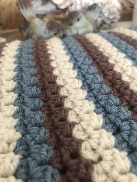 Brown And Blue Crochet Blanket, Taupe Blanket, Blue Crochet Blanket, Tan Blanket, Rustic Baby Nurseries, Loom Crochet, Blue Baby Blanket, Newborn Blanket, Knitting Loom