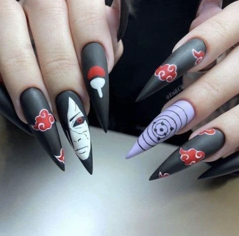 Naruto Nails, Anime Nails, Edgy Nails, Goth Nails, Grunge Nails, Dream Nails, Pretty Acrylic Nails, Dope Nails, Best Acrylic Nails