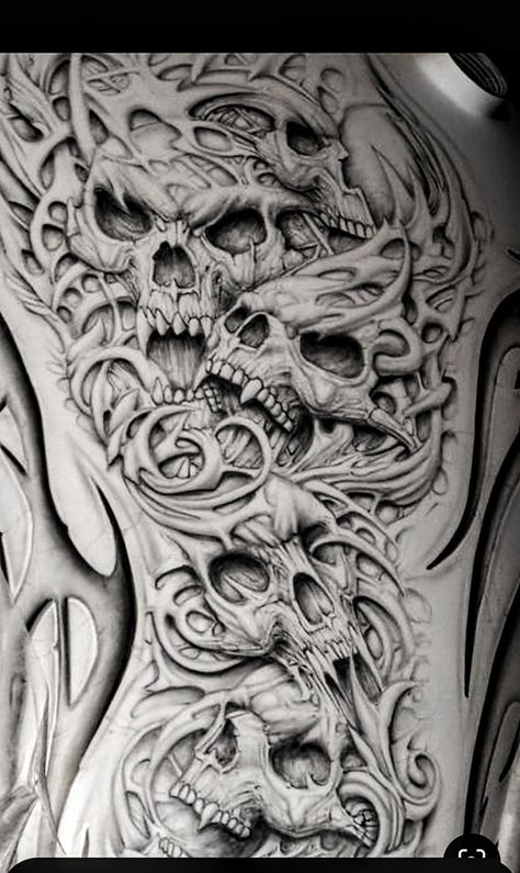 Skull Filler Tattoo Ideas, Prison Drawings, Cool Skull Drawings, Biomechanical Tattoo Design, Evil Skull Tattoo, Skull Art Tattoo, Cool Tattoo Drawings, Skull Sleeve Tattoos, Skull Sleeve