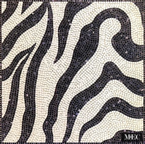 Black & White Mosaic Tile Artwork for Walls and Floors - MEC Blog Black And White Mosaic Art, Zebra Mosaic, Mosaic Black And White, Black And White Mosaic, Marble Mosaic Floor, Custom Mosaic Tile, White Mosaic Tile, Mosaic Medallion, Tile Artwork